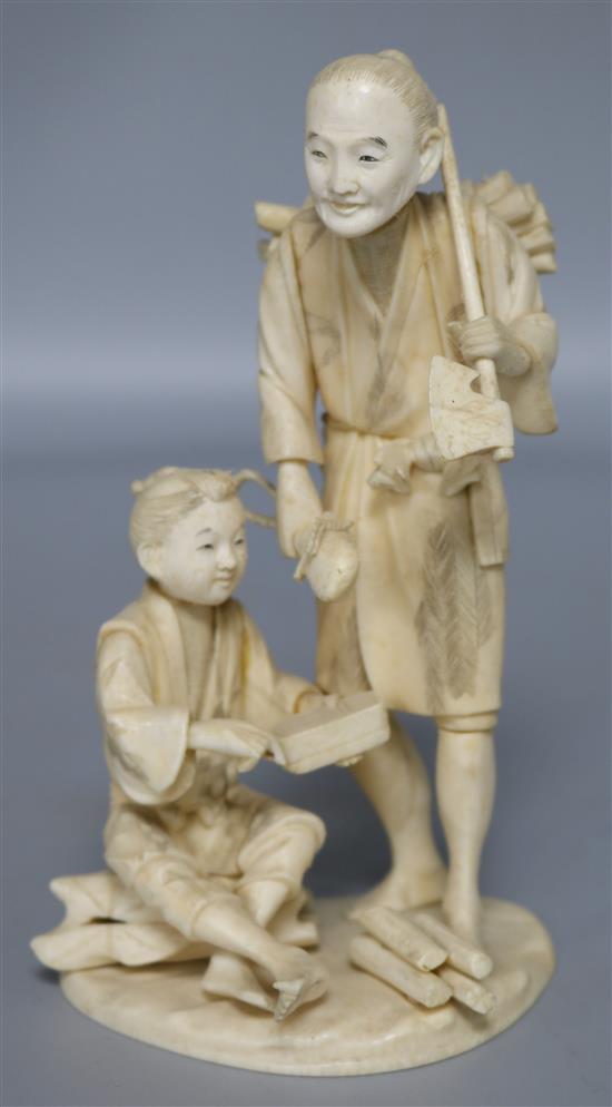 Japanese ivory group of woodsmen